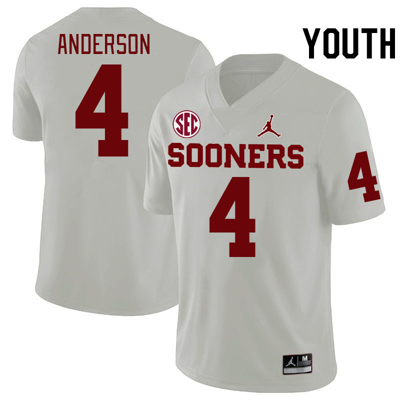 Youth #4 Nic Anderson Oklahoma Sooners 2024 SEC Conference College Football Jerseys-White